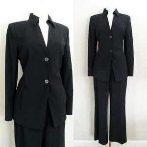 Akris Womens Pants Suit Black Wool Tonal Stripe 10
